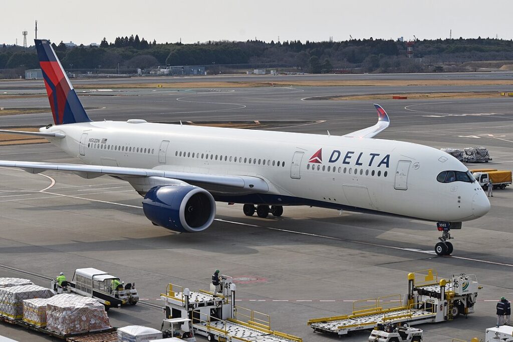 A Delta Air Lines Airbus A350 on the ramp