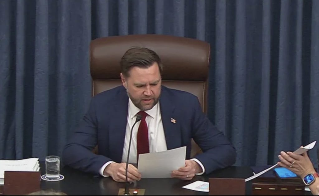 JD Vance presiding in the Senate chair