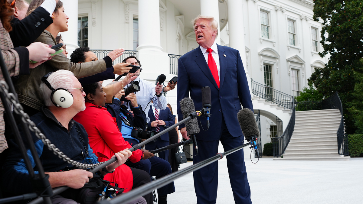 President Trump speaking to reporters outside the White House